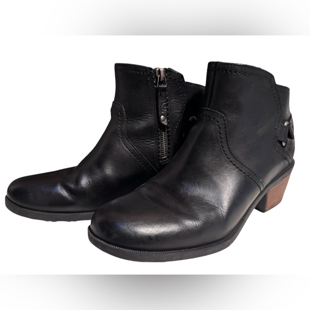 Teva Black Leather Ankle Boots with Wooden Heel - 9